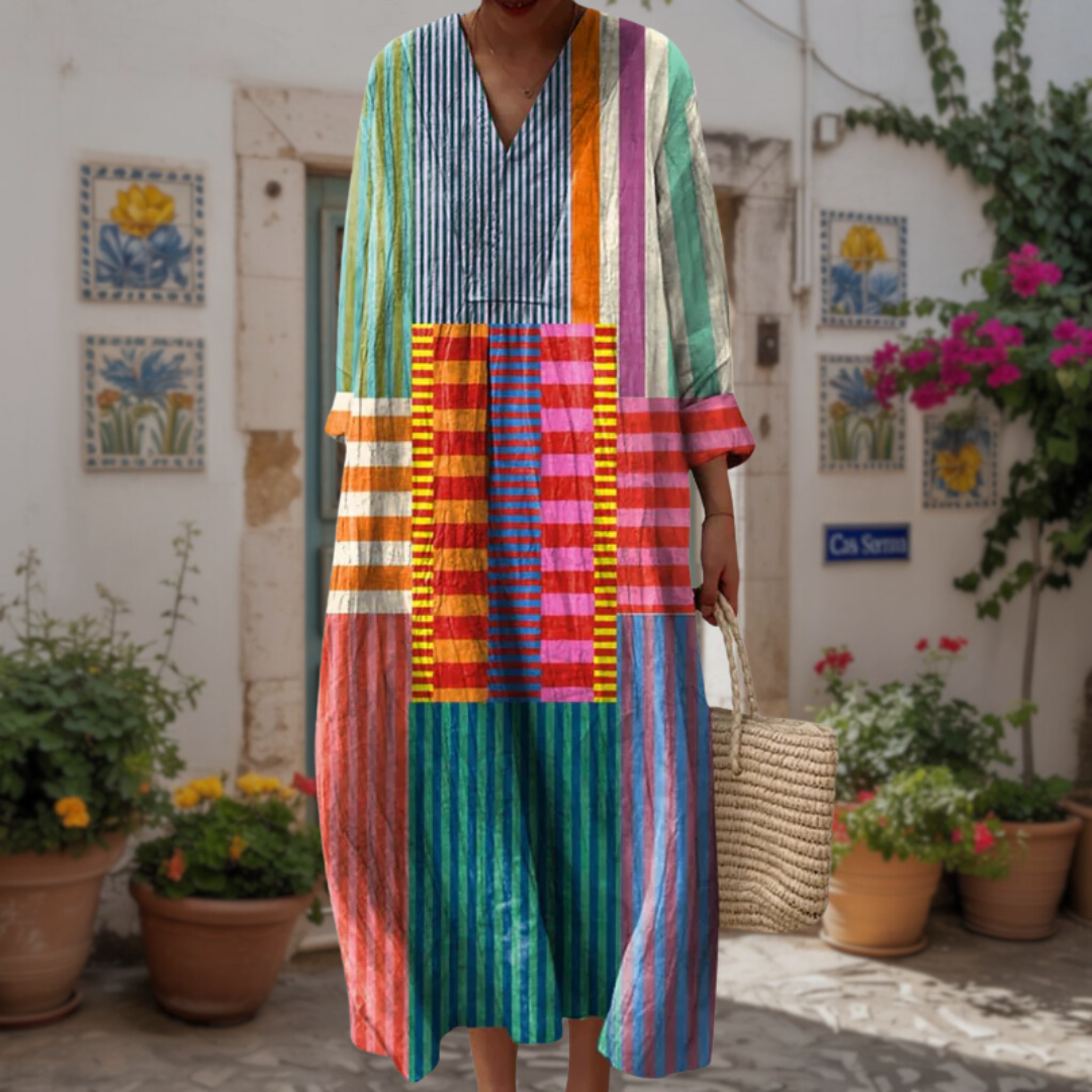 Inaya | Long Multicolor Patchwork Dress