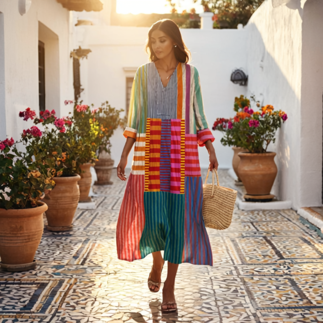 Inaya | Long Multicolor Patchwork Dress