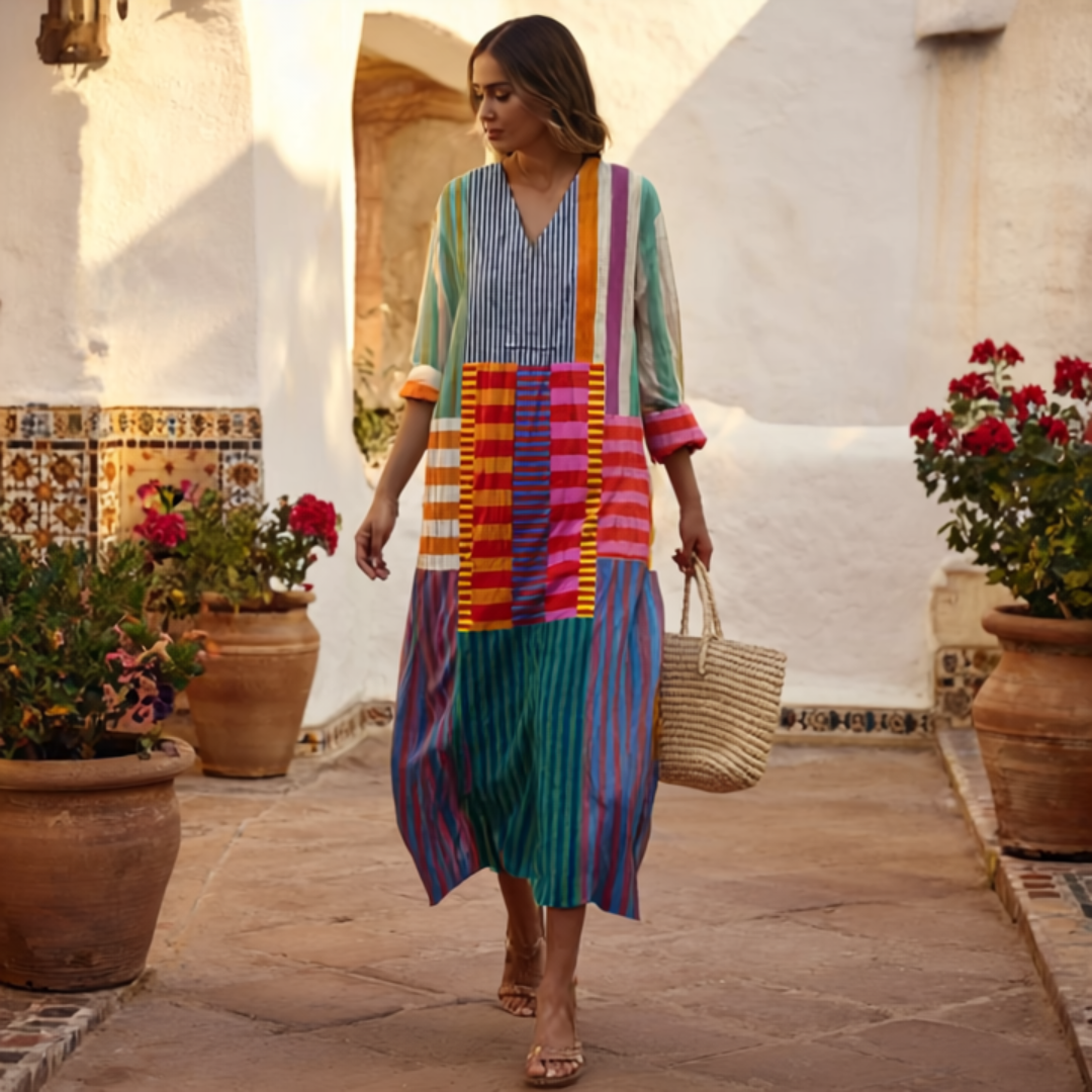 Inaya | Long Multicolor Patchwork Dress