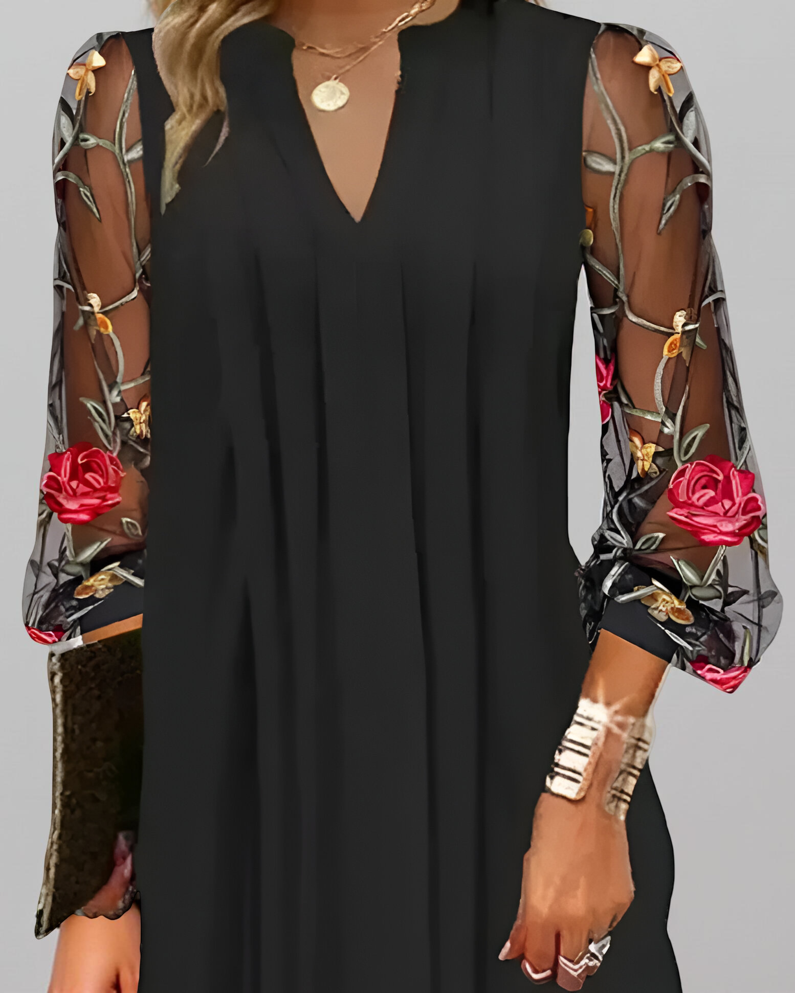 Renée | Elegant Long Dress for Women with Embroidered Sleeves