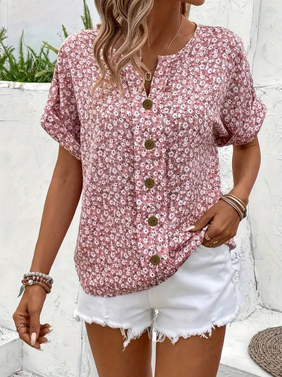 Eva - Floral Print Notched Collar Blouse