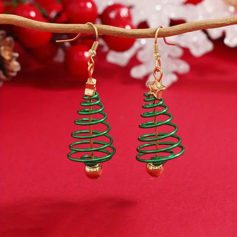 Gold & Green Christmas Tree Earrings