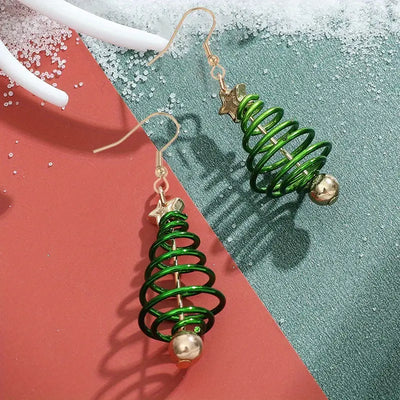 Gold & Green Christmas Tree Earrings