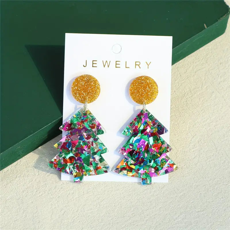 Colorful Christmas Tree Earrings