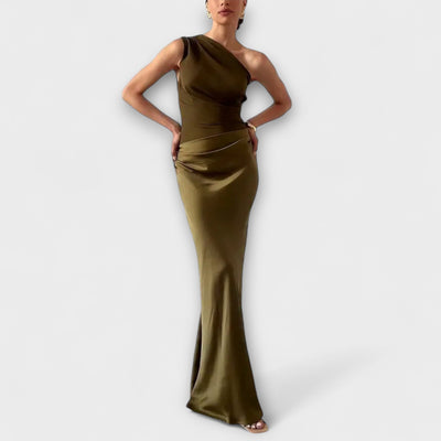 Elandra™ | Elegant One-Shoulder Pleated Maxi Dress