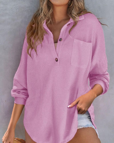TAHLIA - Waffle Knit V Neck Shirt