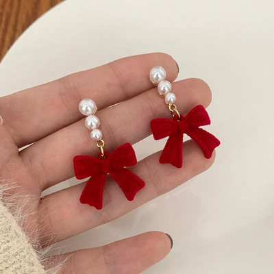 Red Velvet Bow Earrings