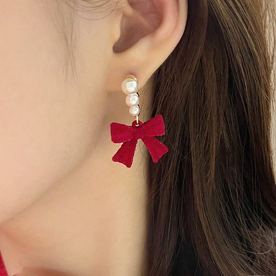 Red Velvet Bow Earrings