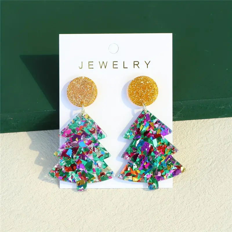 Colorful Christmas Tree Earrings