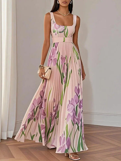 Aurelia™ | Pleated Floral Chiffon Maxi Dress