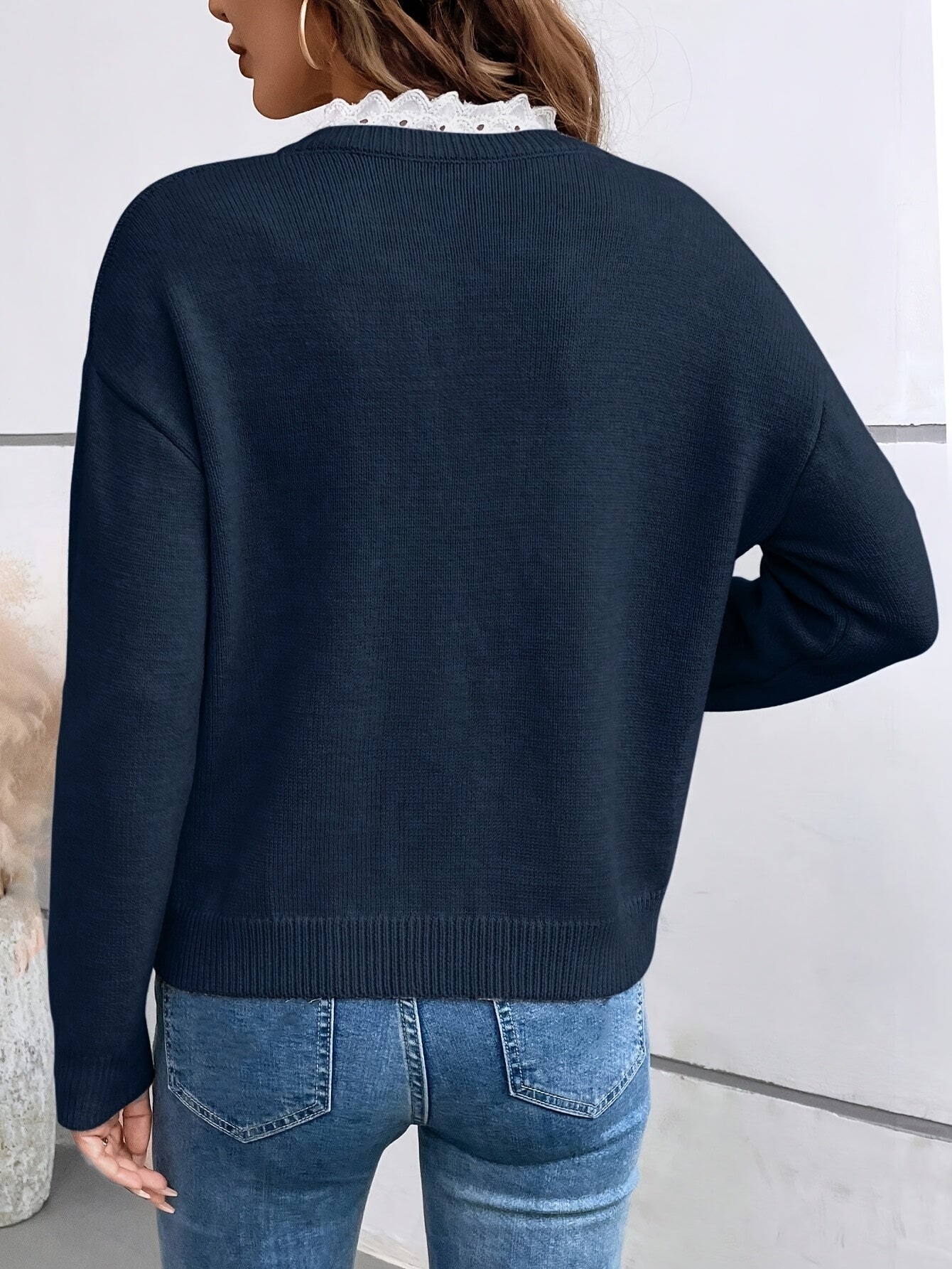 Maelis™  – Knitted Sweater with Lace Trim