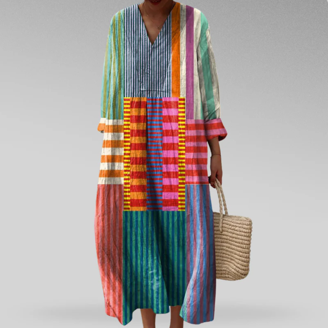 Inaya | Long Multicolor Patchwork Dress
