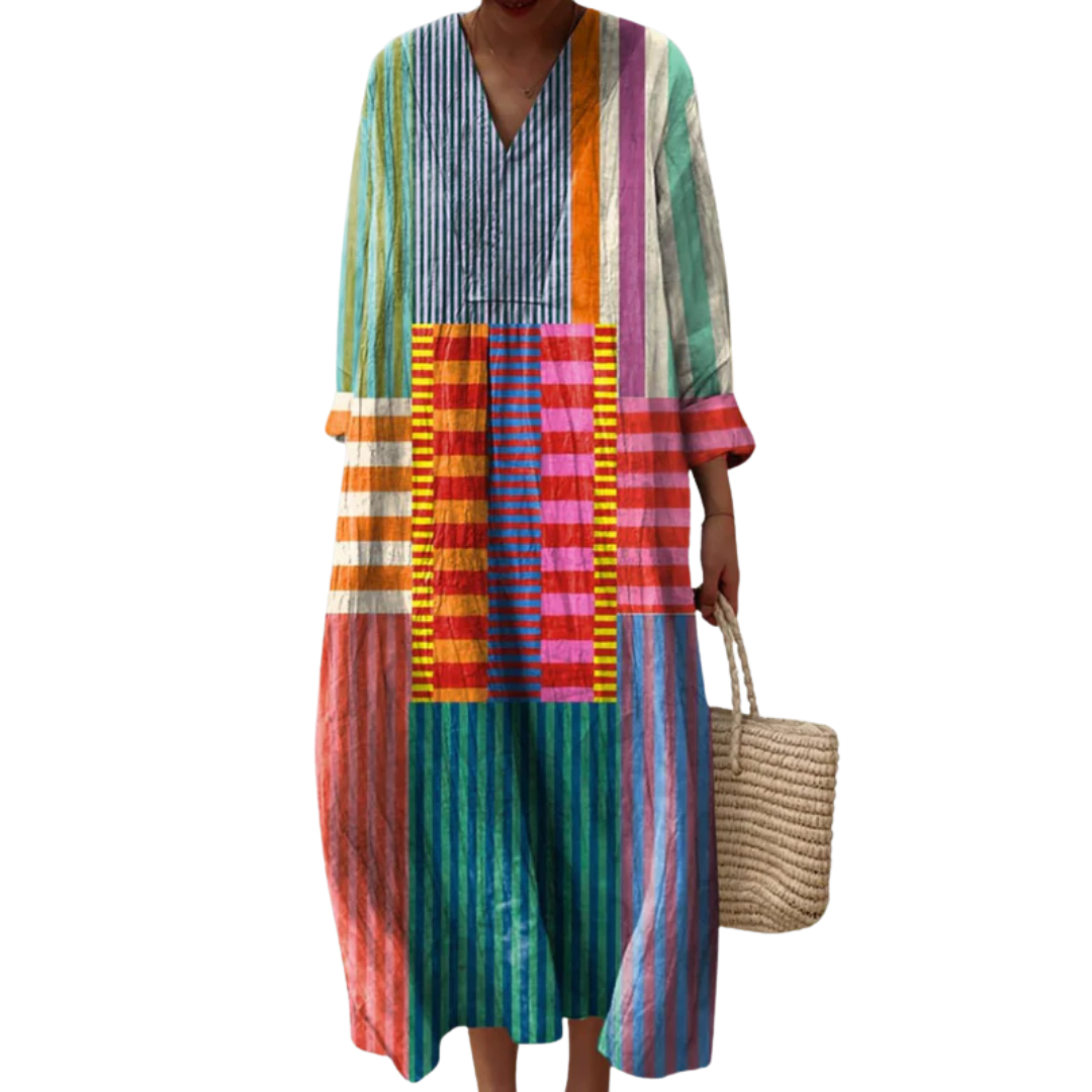Inaya | Long Multicolor Patchwork Dress