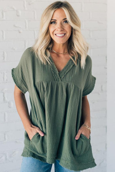 Coleen - Raw Edge Gauze Top