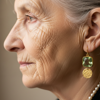 Vintage Green Golden Glass Earrings