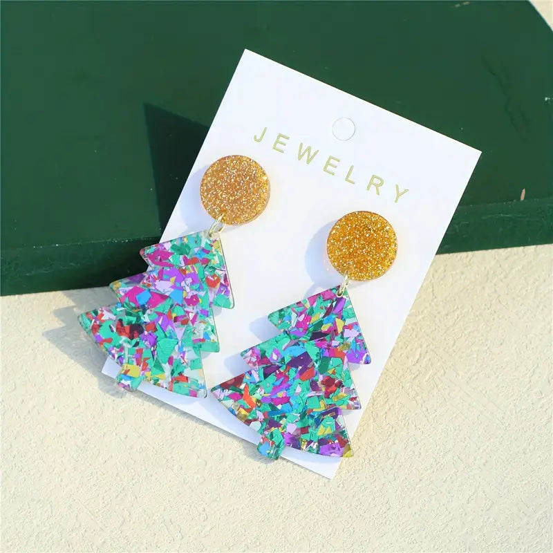 Colorful Christmas Tree Earrings